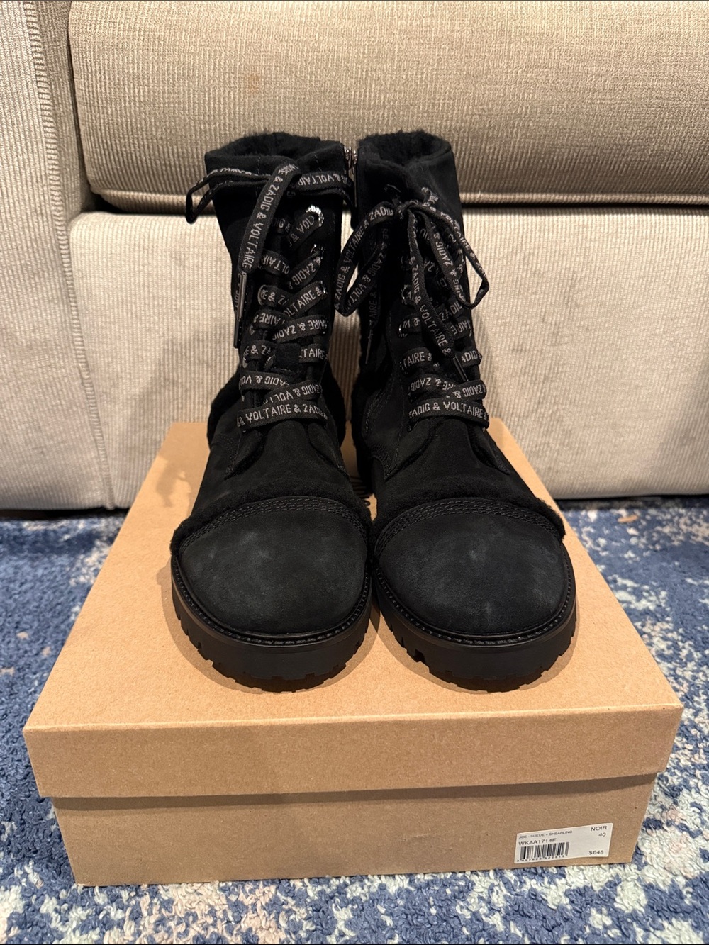 Zadig & Voltaire Black Suede Lace-Up Ankle Boots size 40